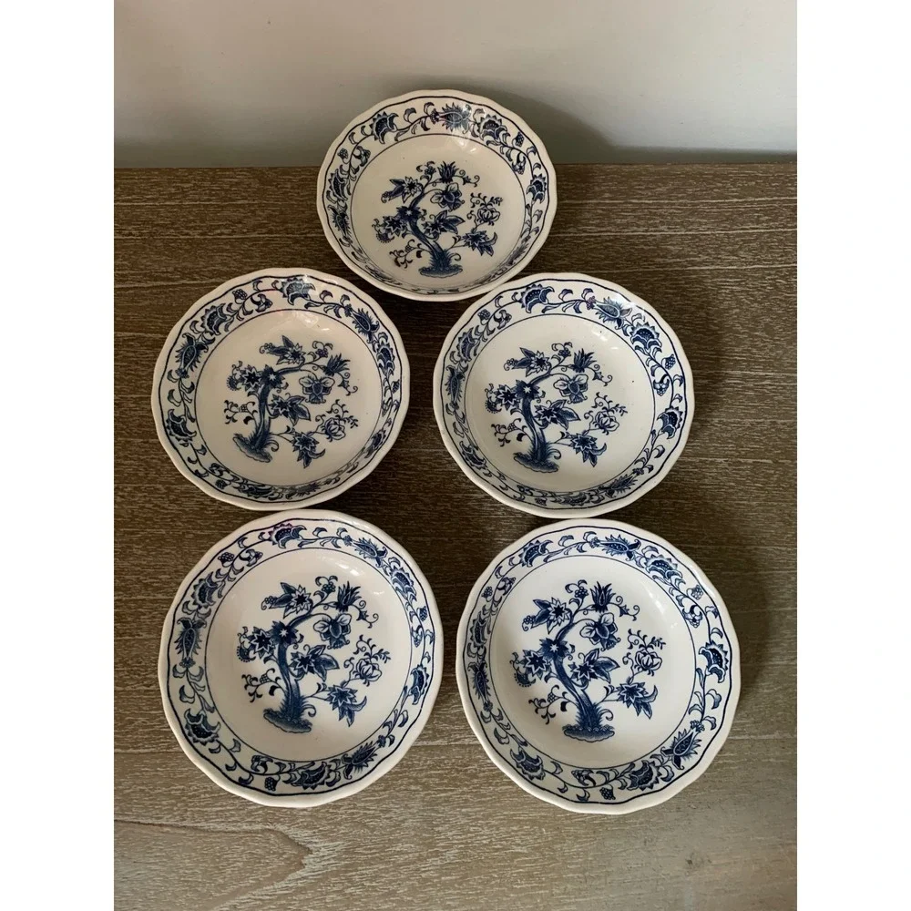 Nikko Double Phoenix Blue Onion Ironstone Fruit‎ Dessert Bowls Set of 5 Japan